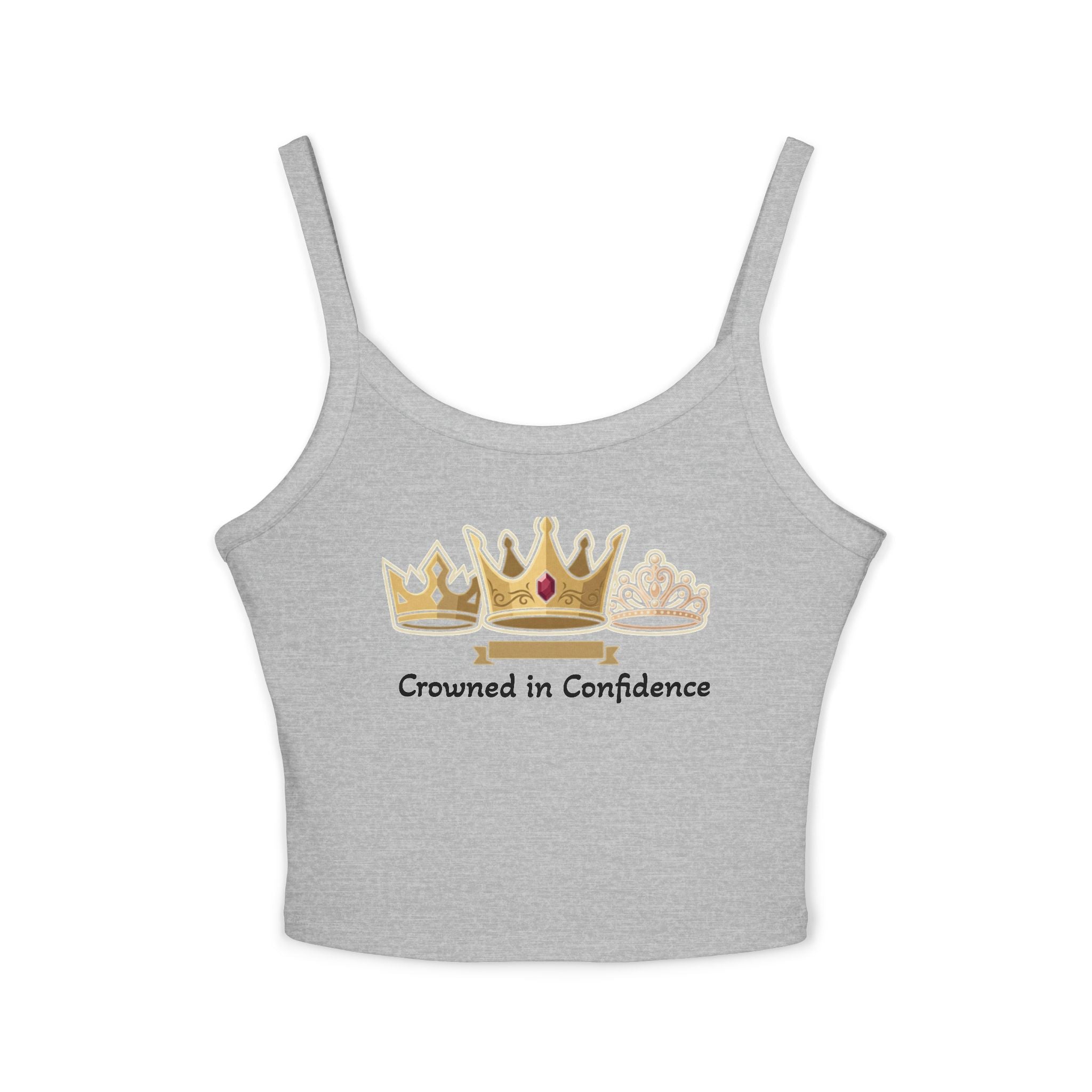 Crowned in Confidence Women's Crown Graphic Spaghetti Strap Crop Tank Top