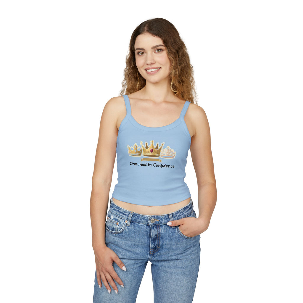 Crowned in Confidence Women's Crown Graphic Spaghetti Strap Crop Tank Top