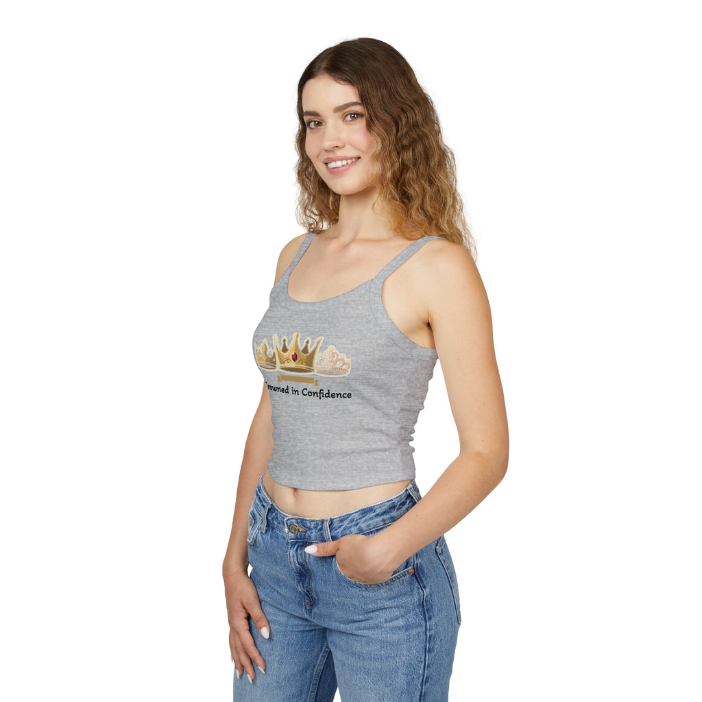 Crowned in Confidence Women's Crown Graphic Spaghetti Strap Crop Tank Top