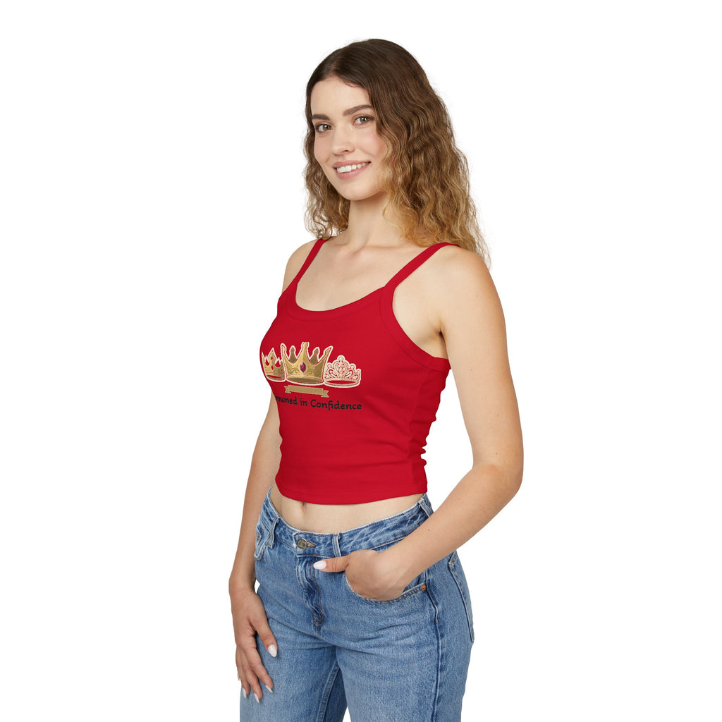 Crowned in Confidence Women's Crown Graphic Spaghetti Strap Crop Tank Top